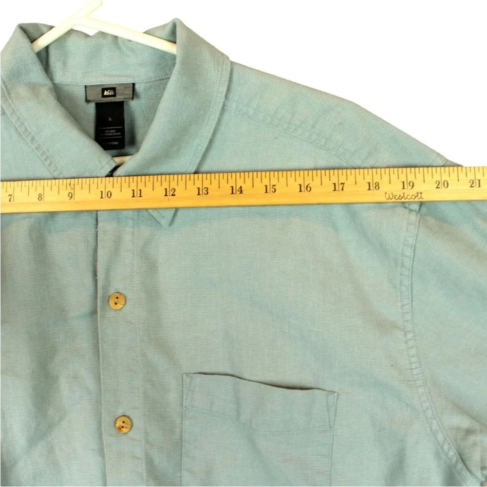 REI Short Sleeve Button Shirt Mens Large Green Front Pocket Outdoors Hemp Blend - Picture 6 of 11